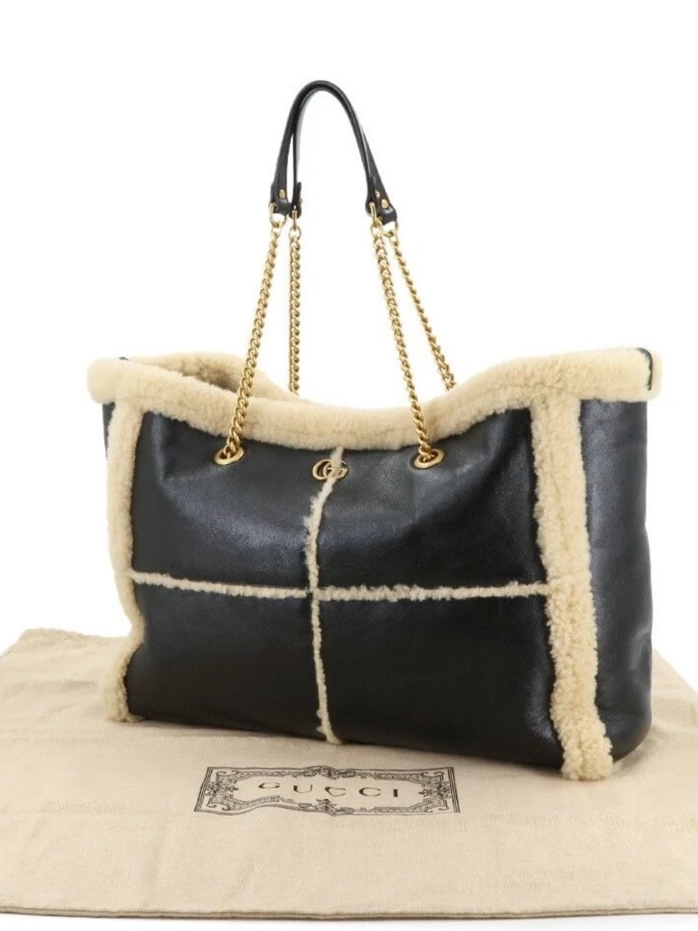 Authentic GUCCI NEW Cruise 2023 Cosmogonie black leather fur tote